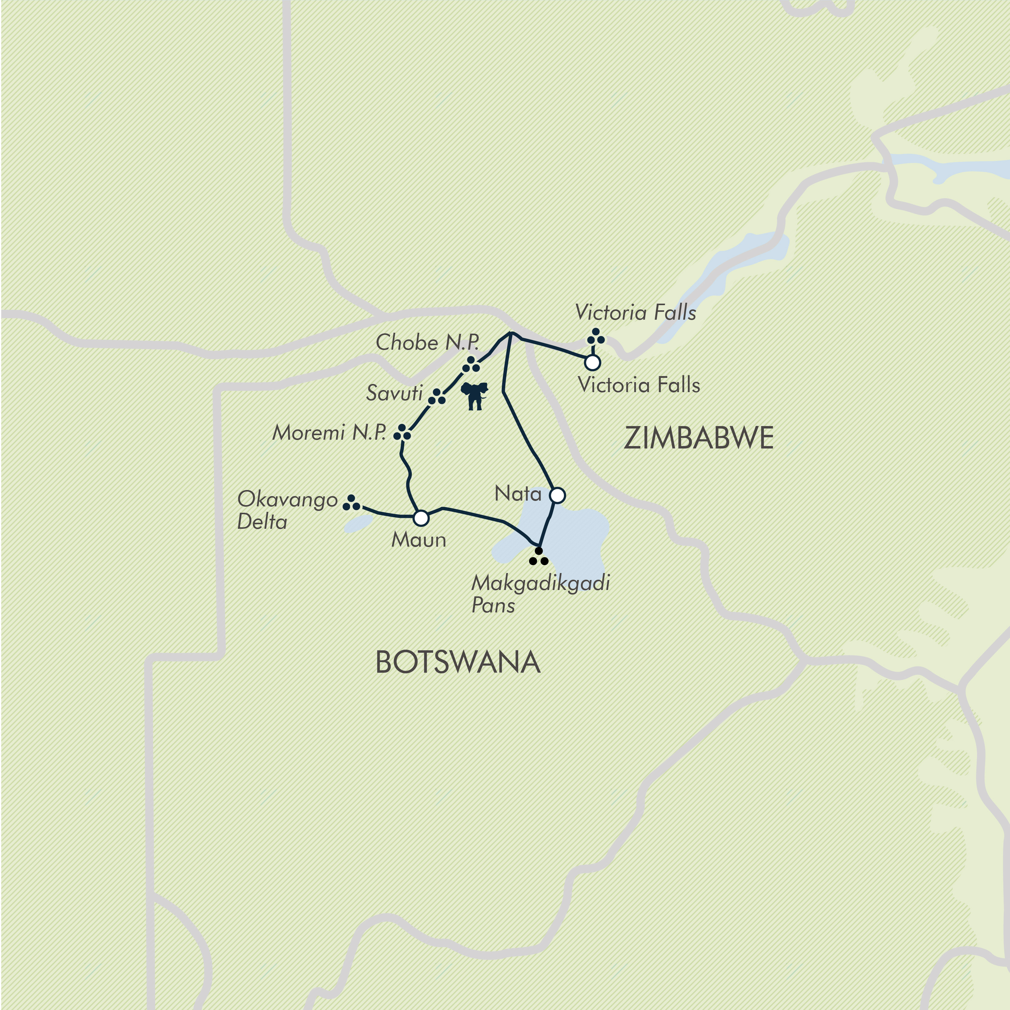 tourhub | Exodus Adventure Travels | Wildlife & Wilderness of Botswana | Tour Map