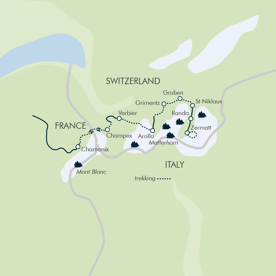 tourhub | Exodus Adventure Travels | Mont Blanc to the Matterhorn | Tour Map
