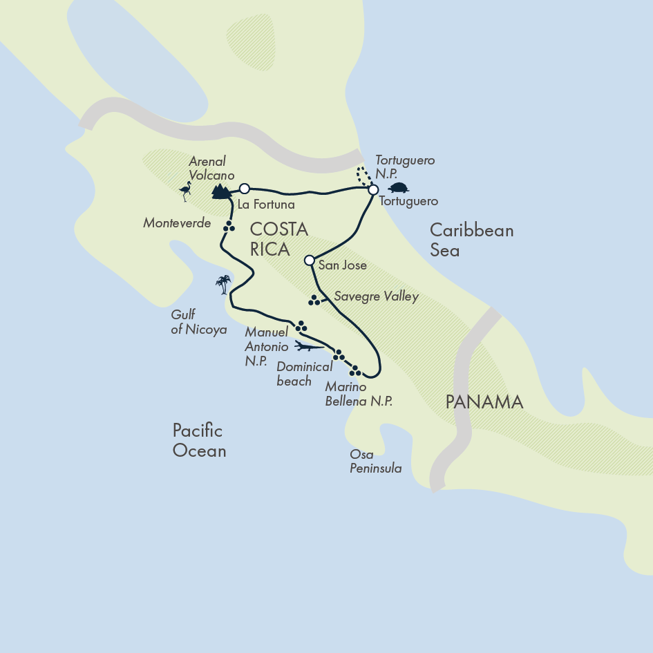 tourhub | Exodus | Discover Costa Rica - with Dominical | Tour Map