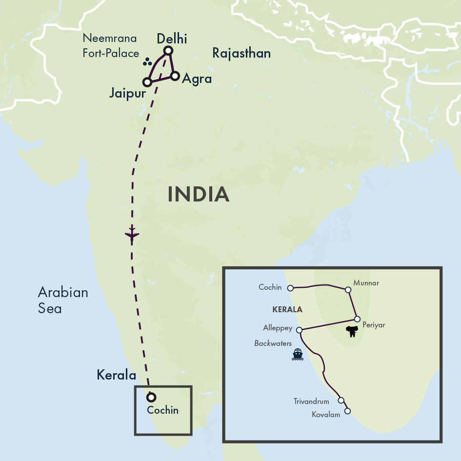 tourhub | Exodus Adventure Travels | India's North & South - Premium Adventure | Tour Map