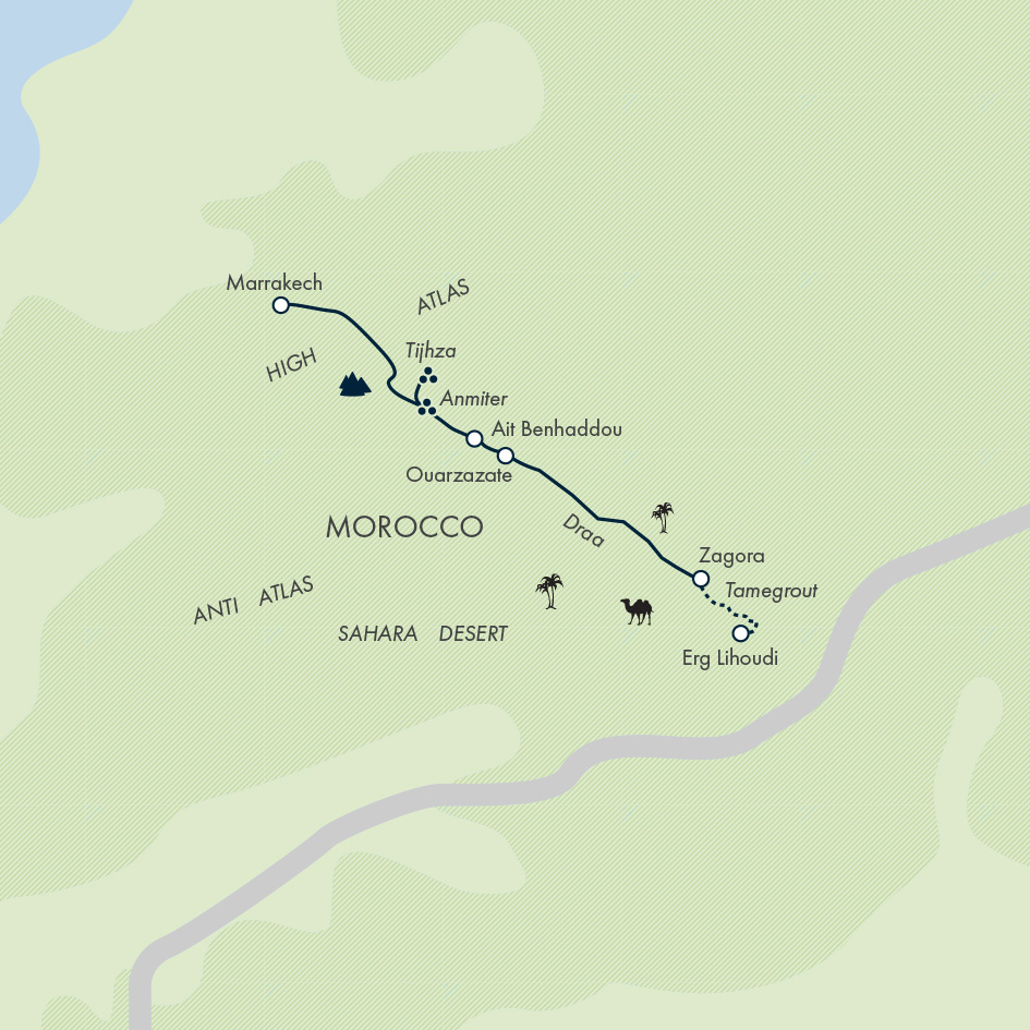 tourhub | Exodus Adventure Travels | Marrakech, Camels & the Sahara – Family Adventure | Tour Map