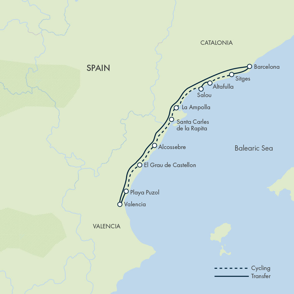 tourhub | Exodus Adventure Travels | Cycling the Mediterranean Coast in Spain | Tour Map