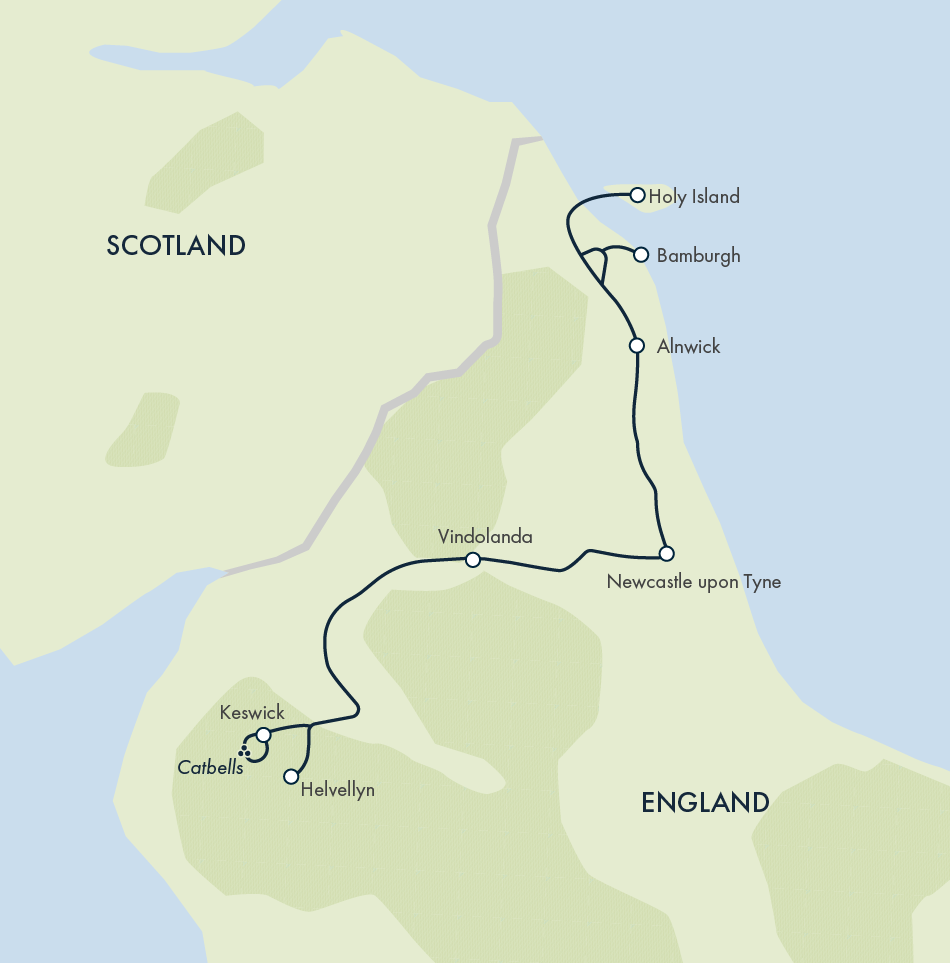 tourhub | Exodus | Castles, Hadrian's Wall & the Lake District | Tour Map