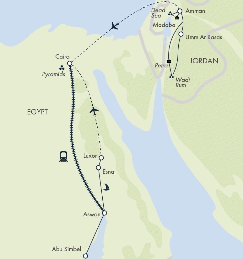 tourhub | Exodus Adventure Travels | Jordan to Egypt: Nabateans & Pharaohs | Tour Map