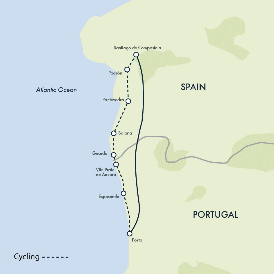 tourhub | Exodus | Cycle the Coastal Portuguese Camino | MES | Route Map