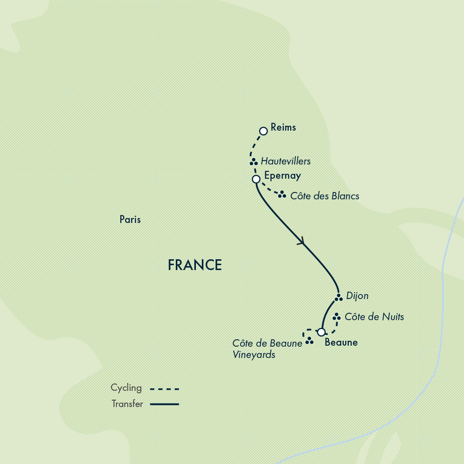 tourhub | Exodus Adventure Travels | Cycle Champagne & Burgundy – Premium Adventure | Tour Map