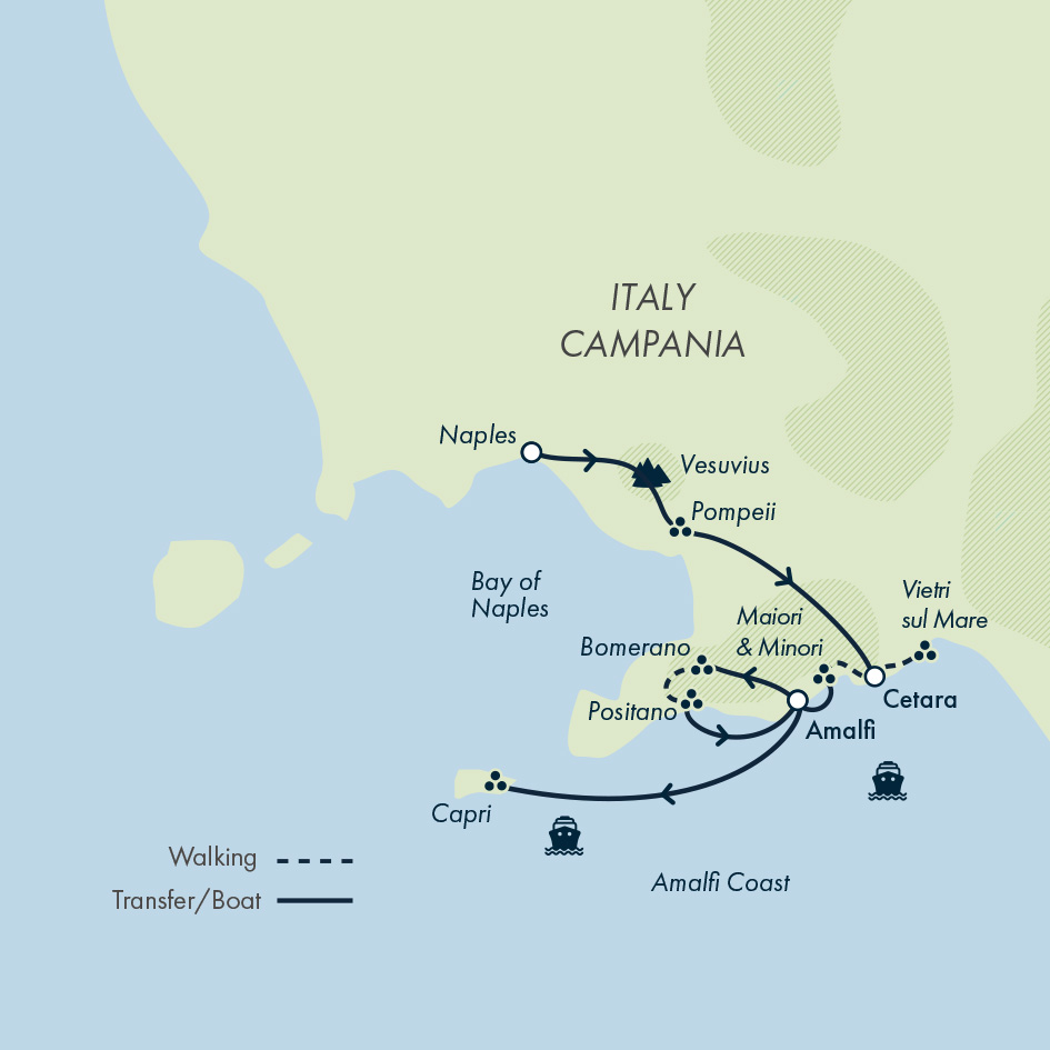 tourhub | Exodus | Trails & Treasures of the Amalfi Coast – Premium Adventure | TTQ | Route Map