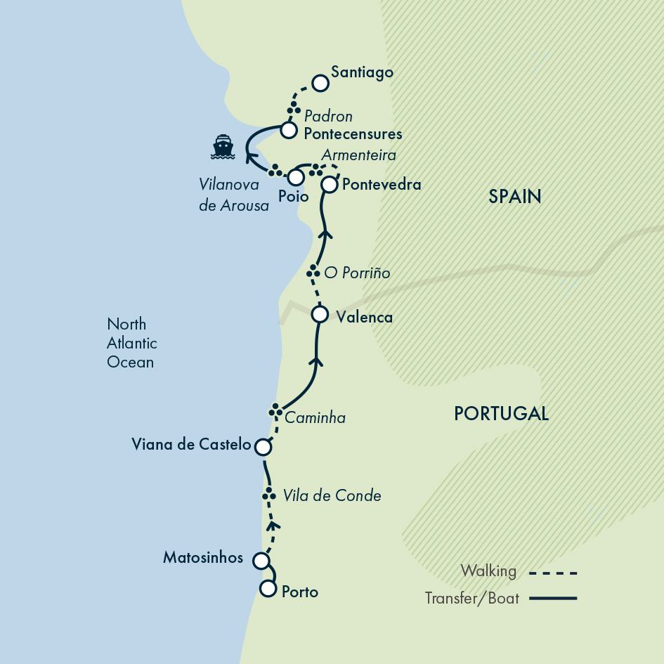 tourhub | Exodus Adventure Travels | Portuguese Camino Highlights Walk | Tour Map