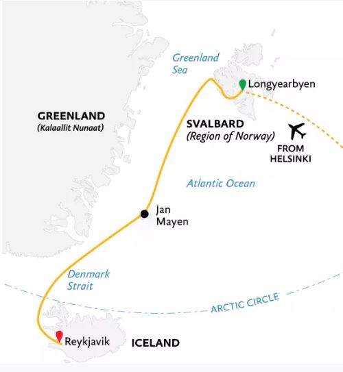 tourhub | Exodus Adventure Travels | Ultimate Arctic Voyage: From Svalbard to Jan Mayen to Iceland | Tour Map