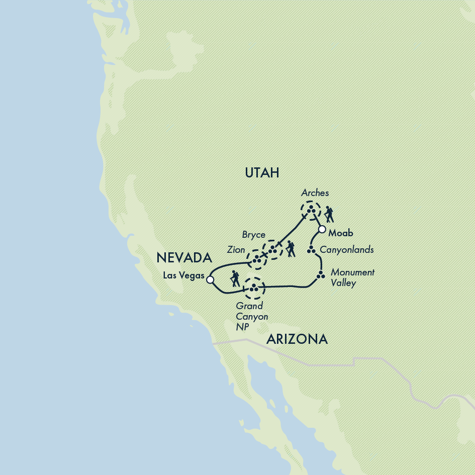 tourhub | Exodus | Beyond the Grand Canyon: Treks of the West | TGH | Route Map