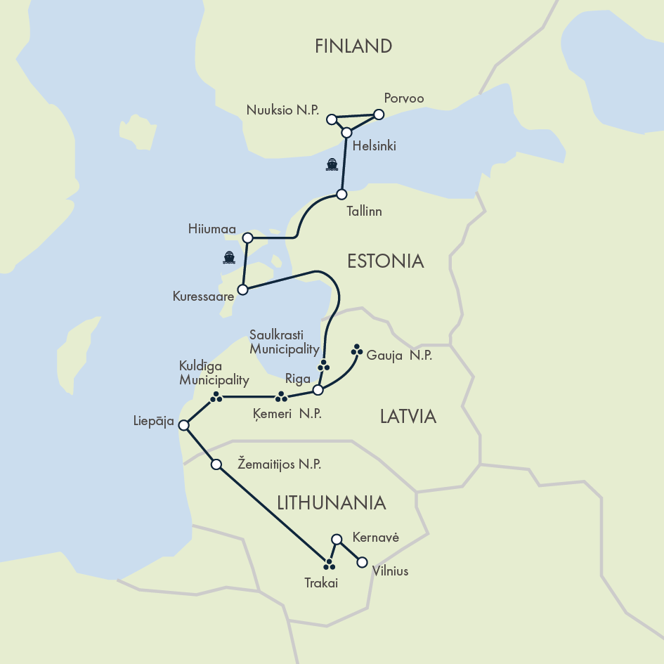 tourhub | Exodus Adventure Travels | Walks of the Baltics and Finland | Tour Map