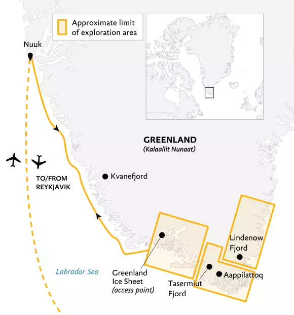 tourhub | Exodus Adventure Travels | South Greenland Adventure: The Majestic Alpine Arctic | Tour Map