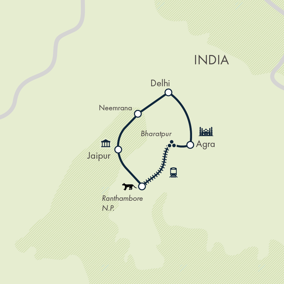 tourhub | Exodus Adventure Travels | India’s Taj Mahal and Tigers - Premium Adventure | Tour Map