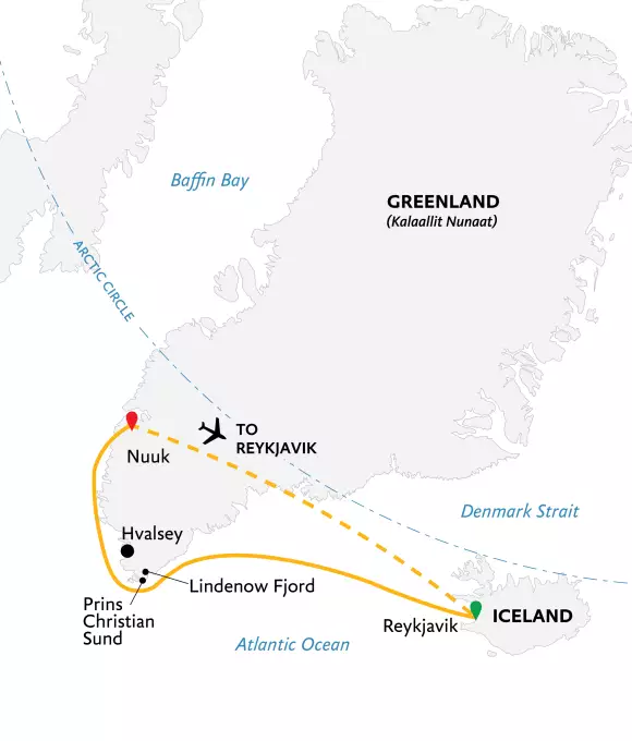 tourhub | Exodus Adventure Travels | Wild Fjords of South Greenland | Tour Map