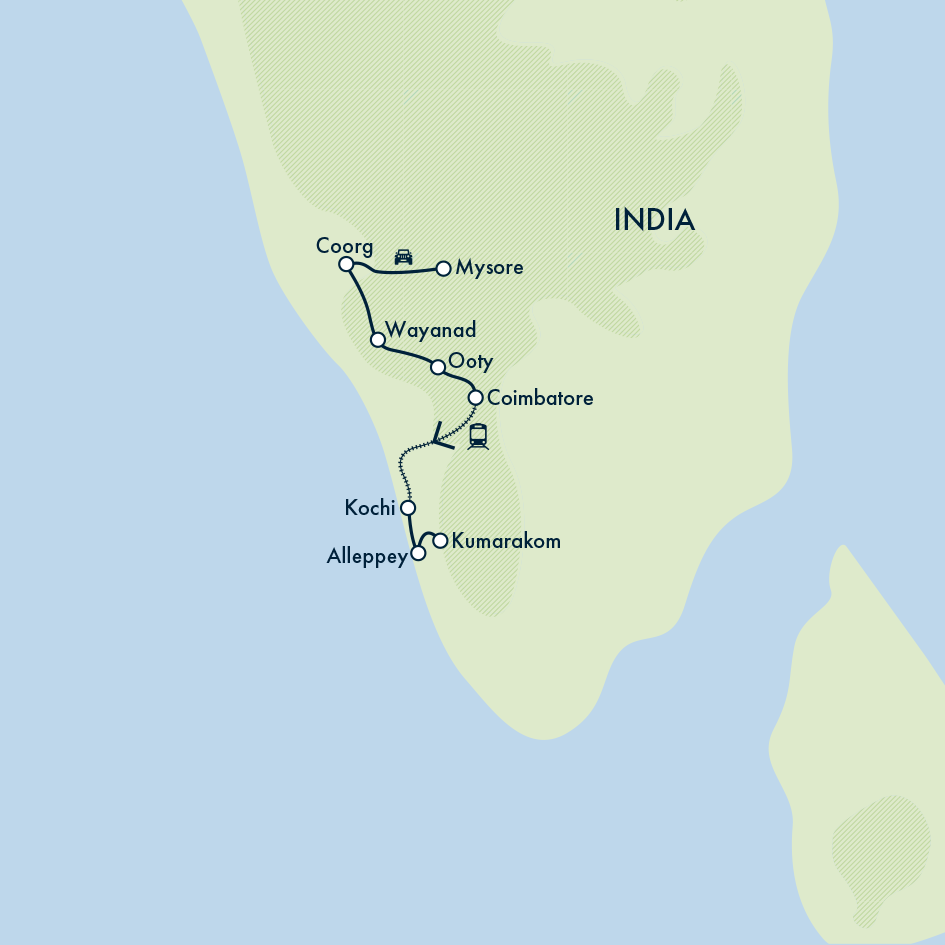 tourhub | Exodus Adventure Travels | Discover South India - Premium Adventure | Tour Map