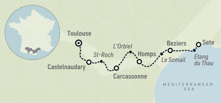 tourhub | Exodus Adventure Travels | Canal du midi Cycling : from Toulouse to Sete | Tour Map