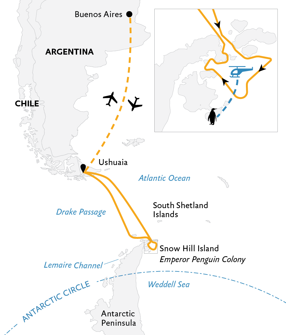 tourhub | Exodus Adventure Travels | Snow Hill to the Peninsula: Shackleton’s Emperors with Paul Goldstein | Tour Map