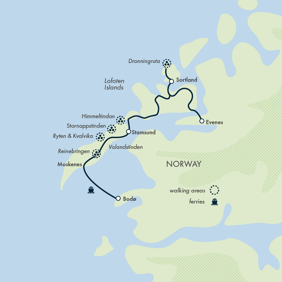 tourhub | Exodus Adventure Travels | Hike the Lofoten and Vesterålen Islands | Tour Map